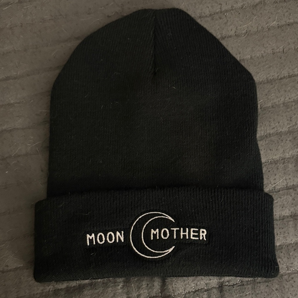Moon Mother Black Embroidered Beanie